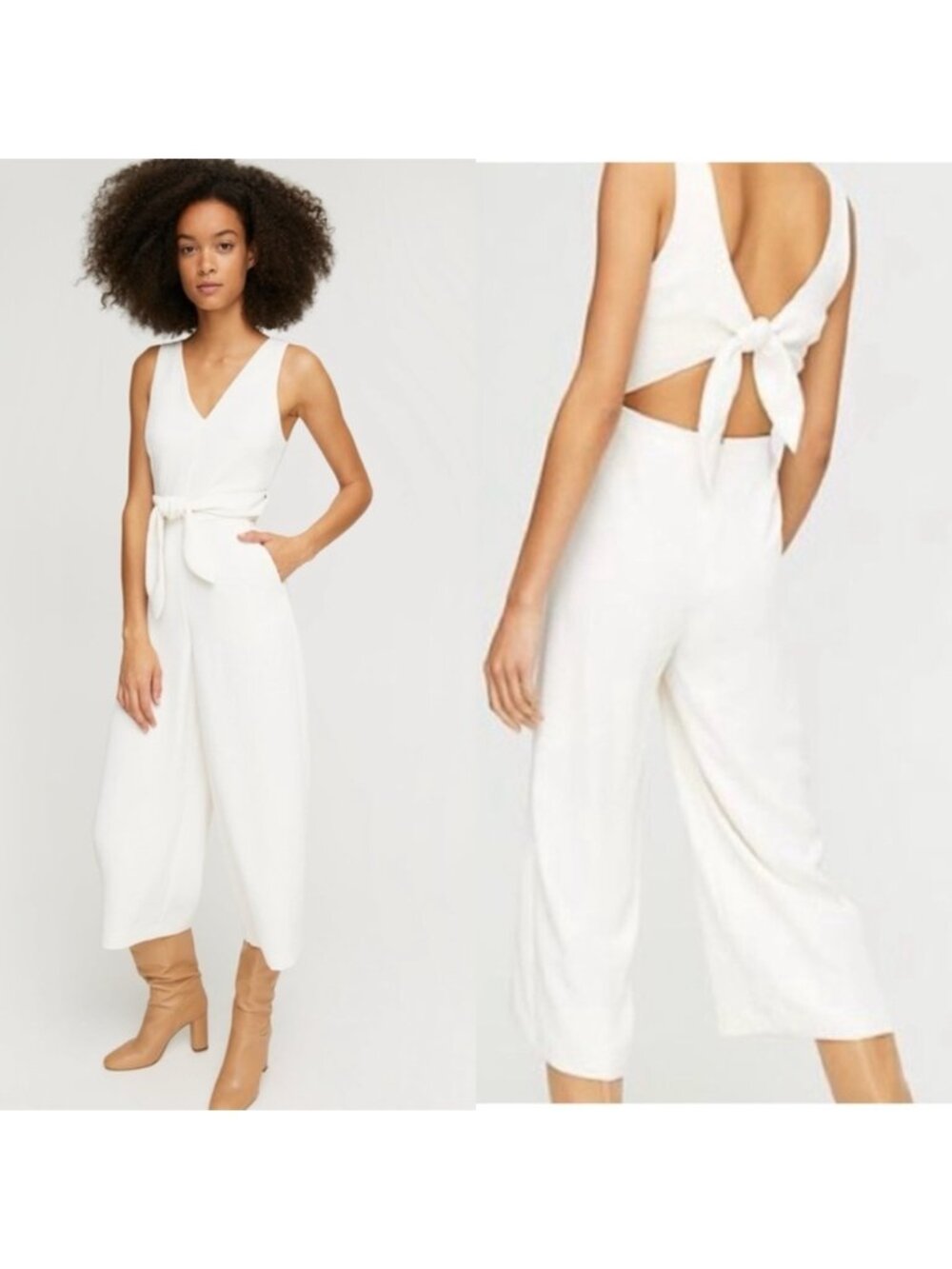 Wilfred Ecoulement Cream V Jumpsuit Sleeveless Tie-Back Size 0